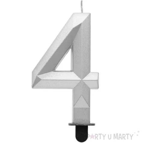 swieczka na tort cyfra 4 diament srebrna godan 7 6 cm