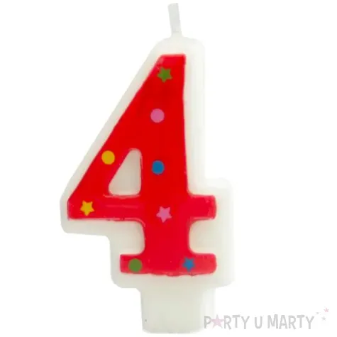 swieczka na tort cyfra 4 gwiazdki czerwona partypal 8 cm