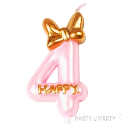 swieczka na tort cyfra 4 happy rozowa jasna jix 9 3 cm