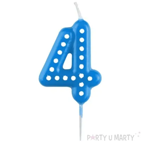 swieczka na tort cyfra 4 kropeczki amscan niebieska