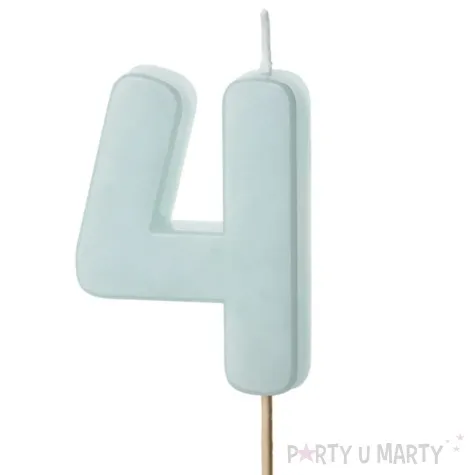 swieczka na tort cyfra 4 niebieski partydeco 10 cm