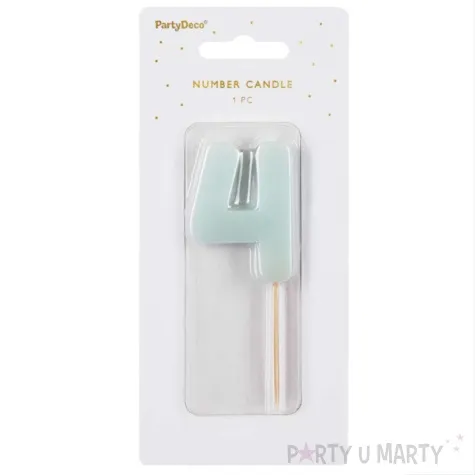 swieczka na tort cyfra 4 niebieski partydeco 10 cm