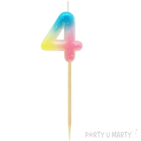 swieczka na tort cyfra 4 piker teczowa godan 4 5 cm