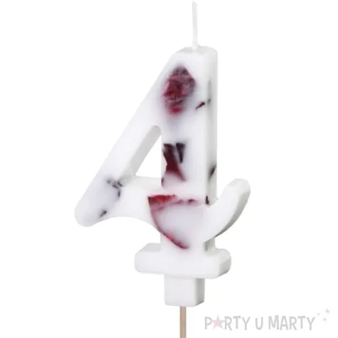 swieczka na tort cyfra 4 platki kwiatow bialy partydeco 8 cm