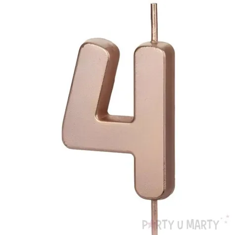 swieczka na tort cyfra 4 rose gold partydeco 9 cm