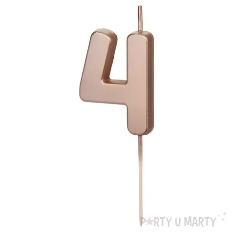 swieczka na tort cyfra 4 rose gold partydeco 9 cm