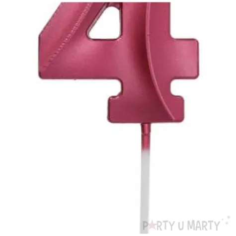 swieczka na tort cyfra 4 rozowa folat 7 cm