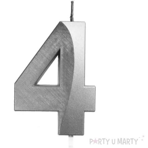 swieczka na tort cyfra 4 srebrna jix 12 cm