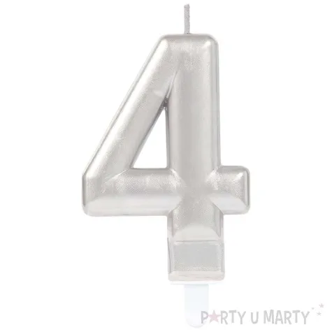 swieczka na tort cyfra 4 srebrny amscan 9 3 cm