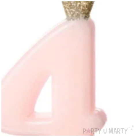 swieczka na tort cyfra 4 w koronie rozowa jasna partydeco 9 5 cm