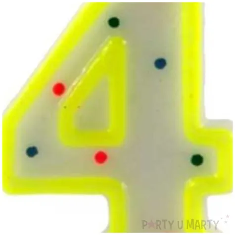 swieczka na tort cyfra 4 w kropki zolta tamipol 7 5 cm