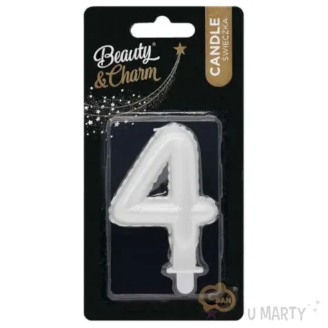 swieczka na tort cyfra 4 wypustki biala perlowa godan 7 cm