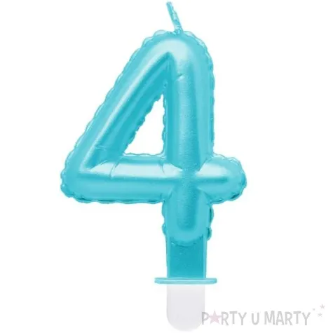swieczka na tort cyfra 4 wypustki niebieska jasna perlowa godan 7 cm