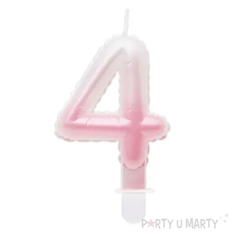 swieczka na tort cyfra 4 wypustki ombre bialo rozowa perlowa godan 7 cm