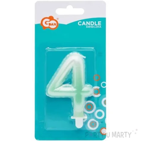 swieczka na tort cyfra 4 wypustki ombre bialo zielona perlowa godan 7 cm