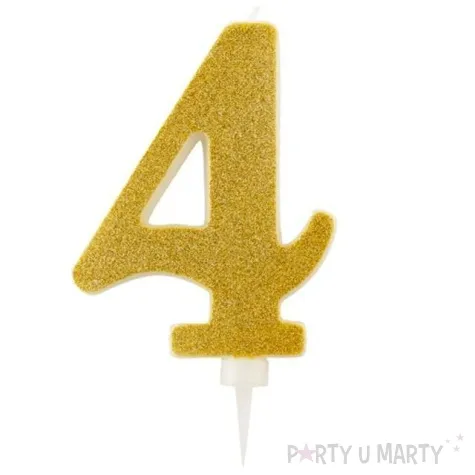 swieczka na tort cyfra 4 zlota brokatowa givi 15 5 cm