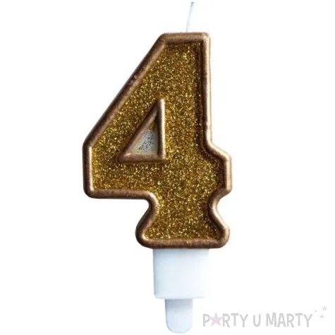 swieczka na tort cyfra 4 zlota brokatowa kraszek 7 cm