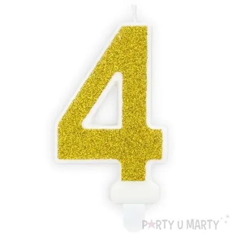 swieczka na tort cyfra 4 zlota brokatowa partydeco 7 cm