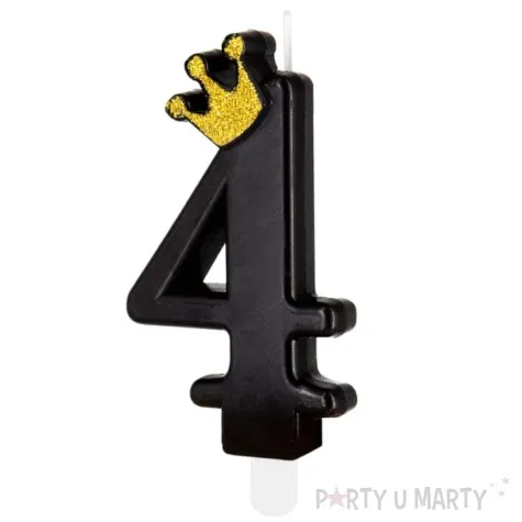 swieczka na tort cyfra 4 zlota korona czarny partypal 8 8 cm