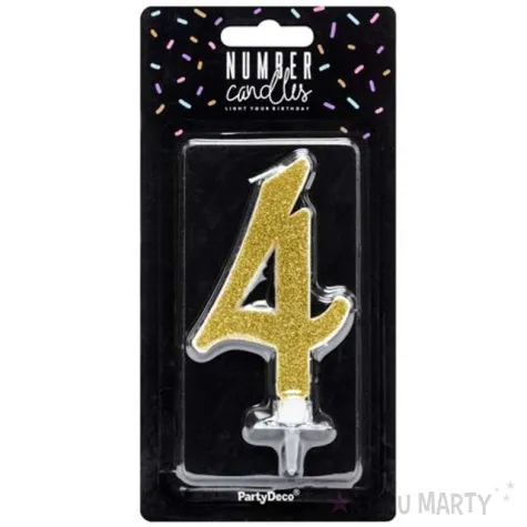 swieczka na tort cyfra 4 zlota partydeco 1 szt