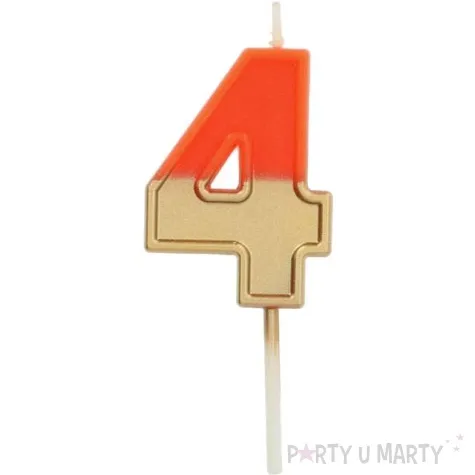 swieczka na tort cyfra 4 zloto pomaranczowa folat 5 cm