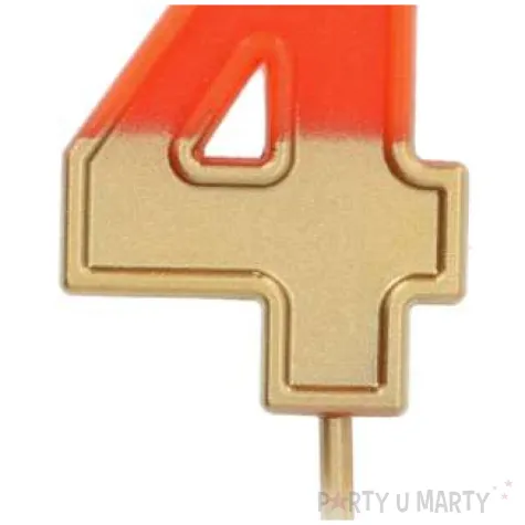 swieczka na tort cyfra 4 zloto pomaranczowa folat 5 cm