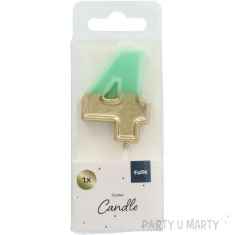 swieczka na tort cyfra 4 zloto zielona folat 5 cm