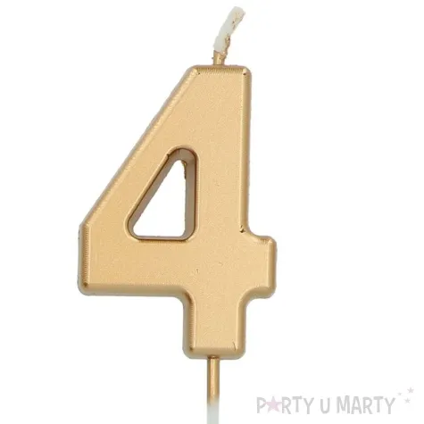 swieczka na tort cyfra 4 zloty folat 8 cm