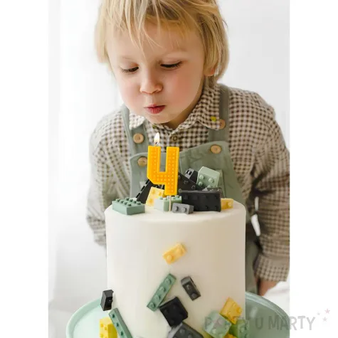 swieczka na tort cyfra 4 zolty partydeco 6 cm