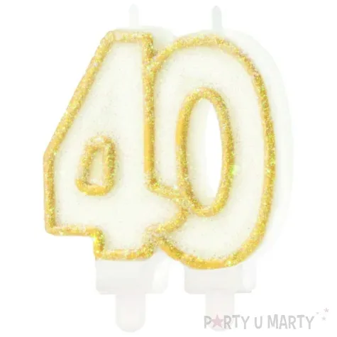 swieczka na tort cyfra 40 bialo zloty partypal 8 5 cm