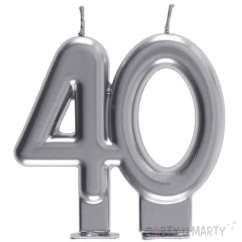 swieczka na tort cyfra 40 srebrna santex 9 cm