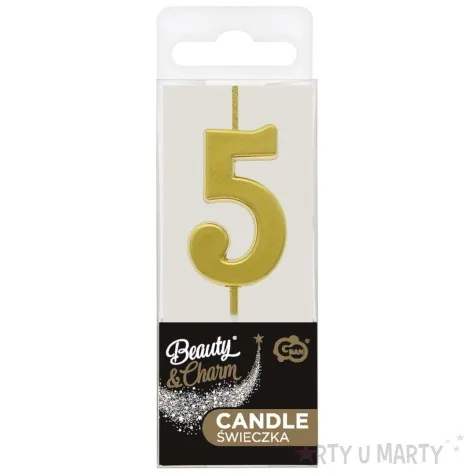 swieczka na tort cyfra 5 beauty charm piker zloty godan 9 5 cm