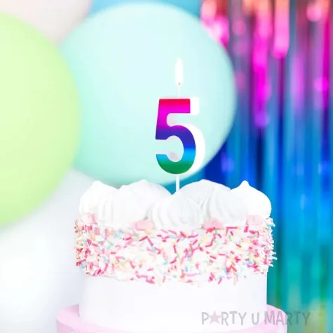 swieczka na tort cyfra 5 blyszczaca teczowy partypal 5 cm
