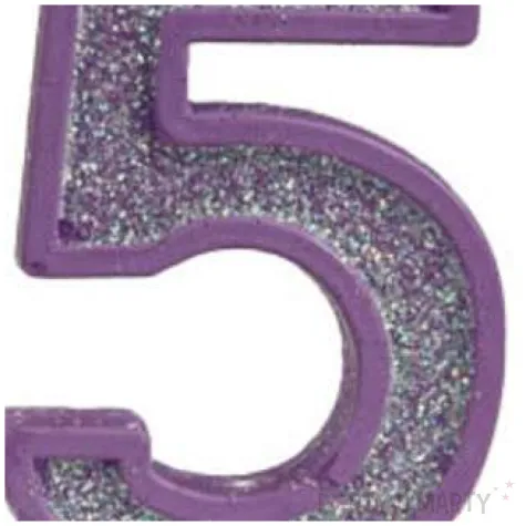 swieczka na tort cyfra 5 brokat fioletowa guirca 4 cm