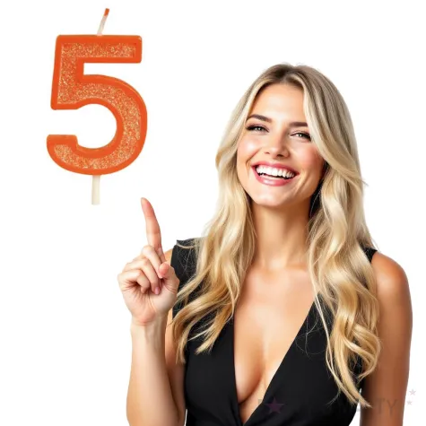 swieczka na tort cyfra 5 brokat pomaranczowy guirca 4 cm