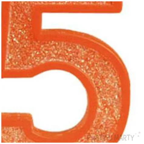 swieczka na tort cyfra 5 brokat pomaranczowy guirca 4 cm