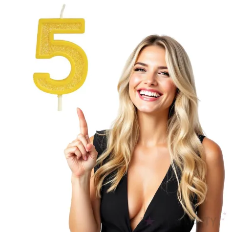 swieczka na tort cyfra 5 brokat zolta guirca 4 cm