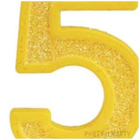 swieczka na tort cyfra 5 brokat zolta guirca 4 cm