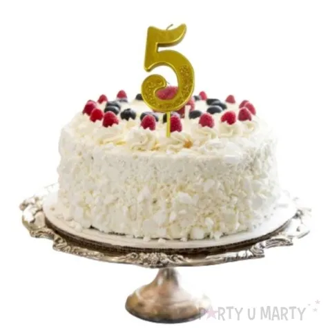 swieczka na tort cyfra 5 brokatowa zlota jix 12 cm