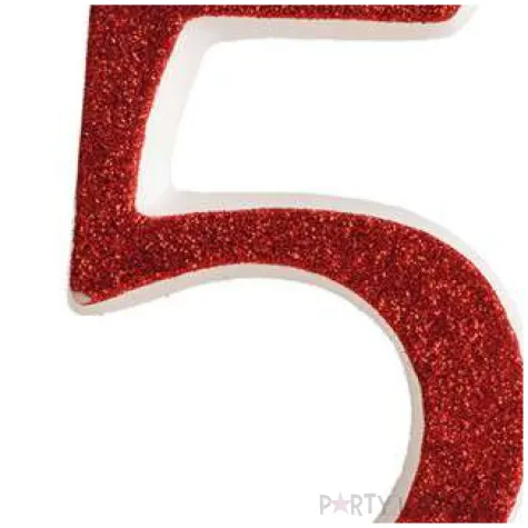 swieczka na tort cyfra 5 czerwona brokatowa dekora