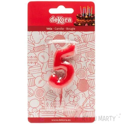 swieczka na tort cyfra 5 czerwona dekora 5 5 cm