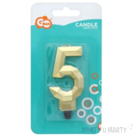swieczka na tort cyfra 5 diament zlota godan 7 6 cm