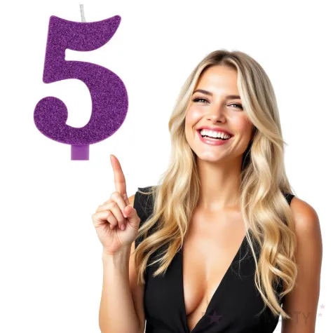 swieczka na tort cyfra 5 fioletowa brokatowa givi 9 5 cm