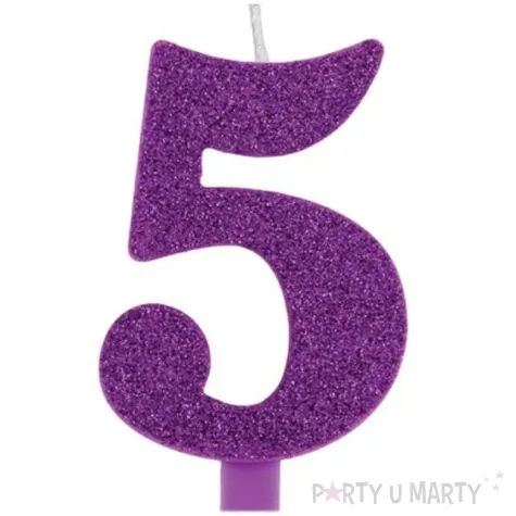 swieczka na tort cyfra 5 fioletowa brokatowa givi 9 5 cm
