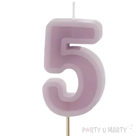 swieczka na tort cyfra 5 fioletowy partydeco 10 cm