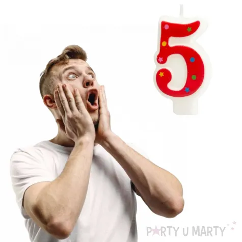 swieczka na tort cyfra 5 gwiazdki czerwona partypal 8 cm