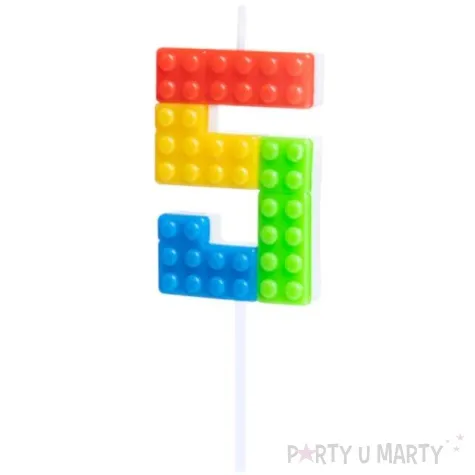 swieczka na tort cyfra 5 klocki mix partypal 11 cm