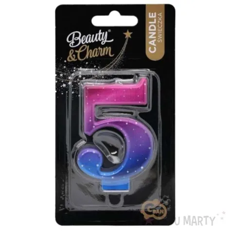 swieczka na tort cyfra 5 kosmos ombre godan 8 cm