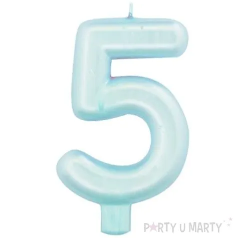 swieczka na tort cyfra 5 niebieski perlowy givi 9 cm