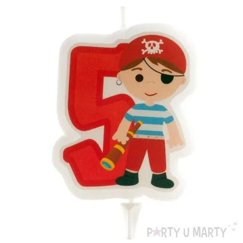 swieczka na tort cyfra 5 pirat czerwona dekora